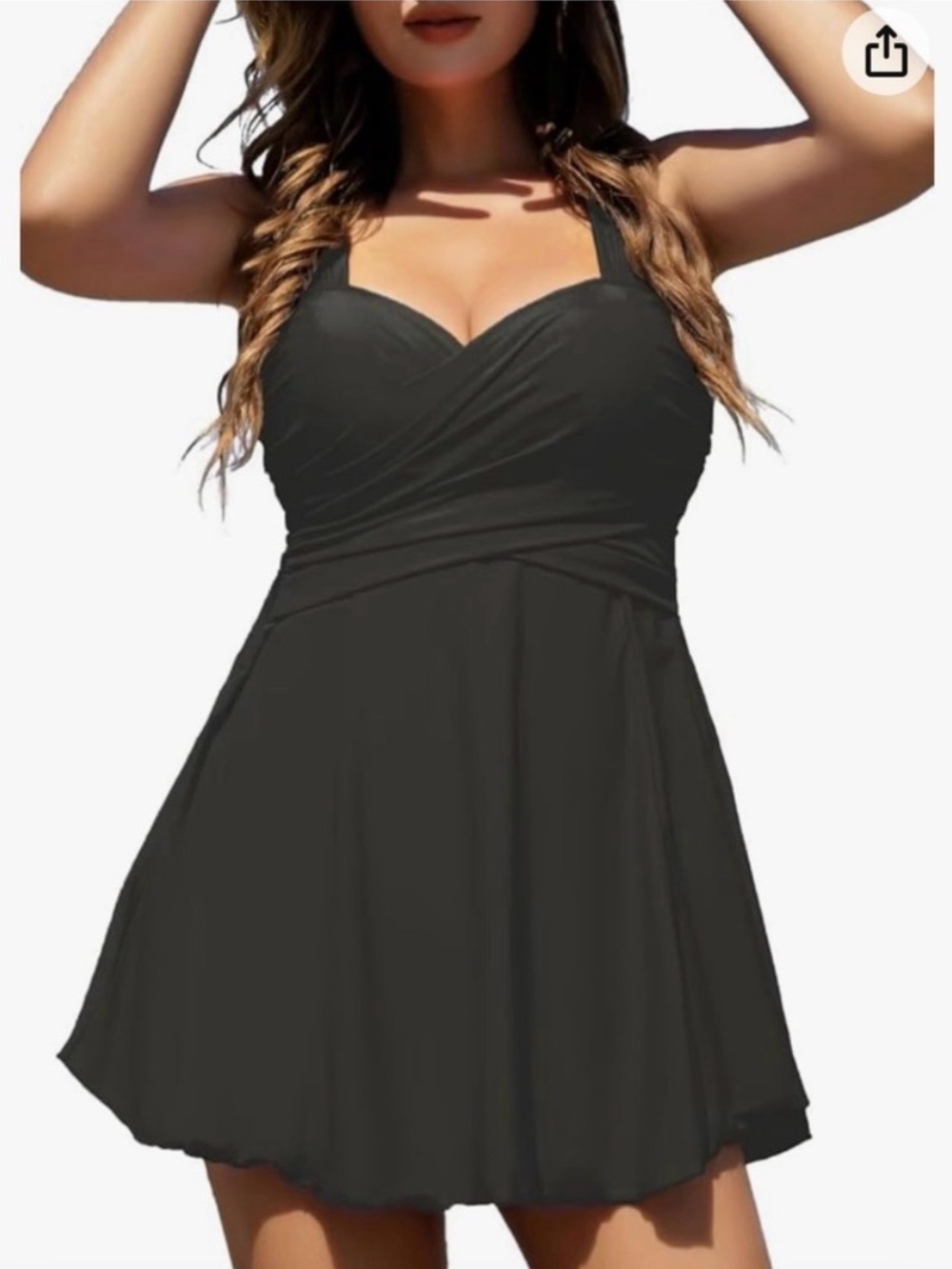 Black Wrap Swimdress sweetheart neckline